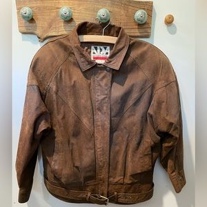RETRO 80’s shoulder pad leather jacket